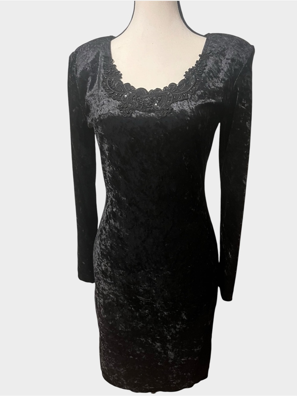 All That Jazz Black Crushed Velvet Sequin Cocktail Dress Size M